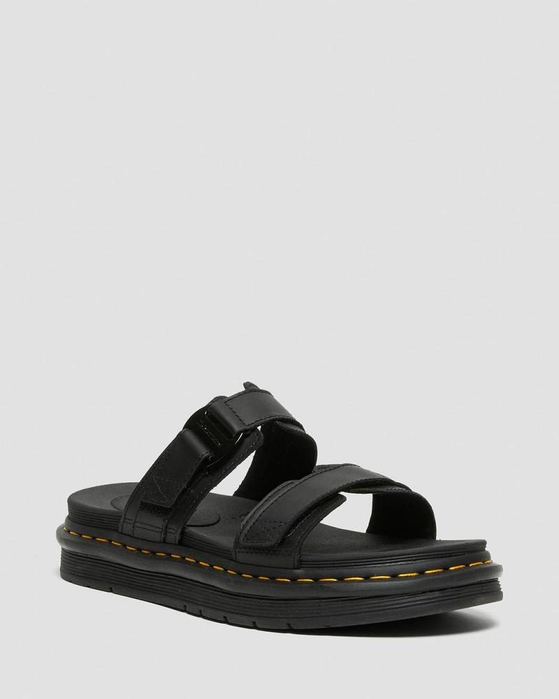 Women\'s Dr Martens Chilton Men\'s Leather Slide Sandals Black | AU 317ILH